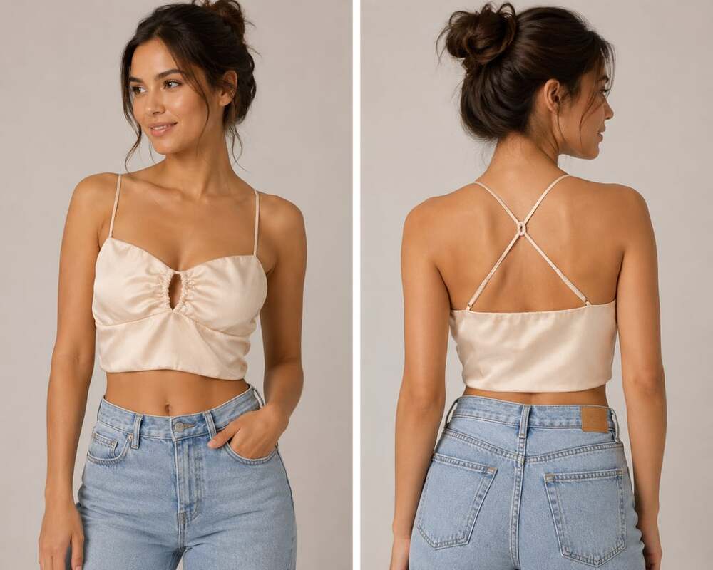 Zara Satin Crop Top Size XS Champagne Strappy Corset Style